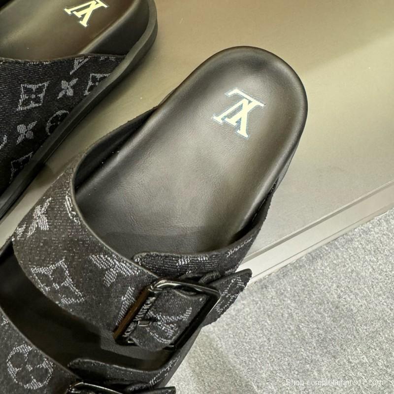 2024 Slippers Louis Vuitton Black Canvas Slippers