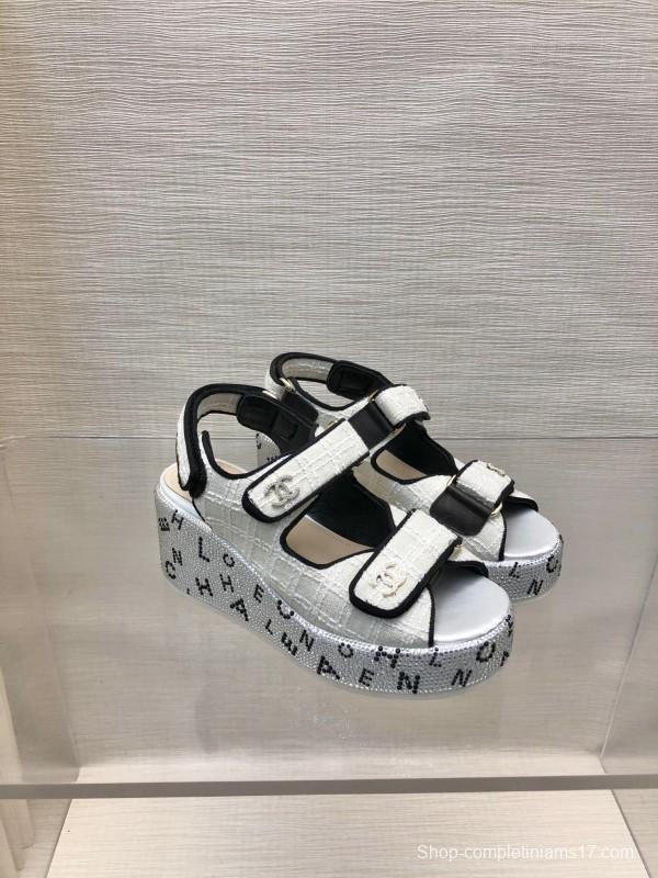 2025 Women Chanel White Black Leather Sandals Platform LY00330