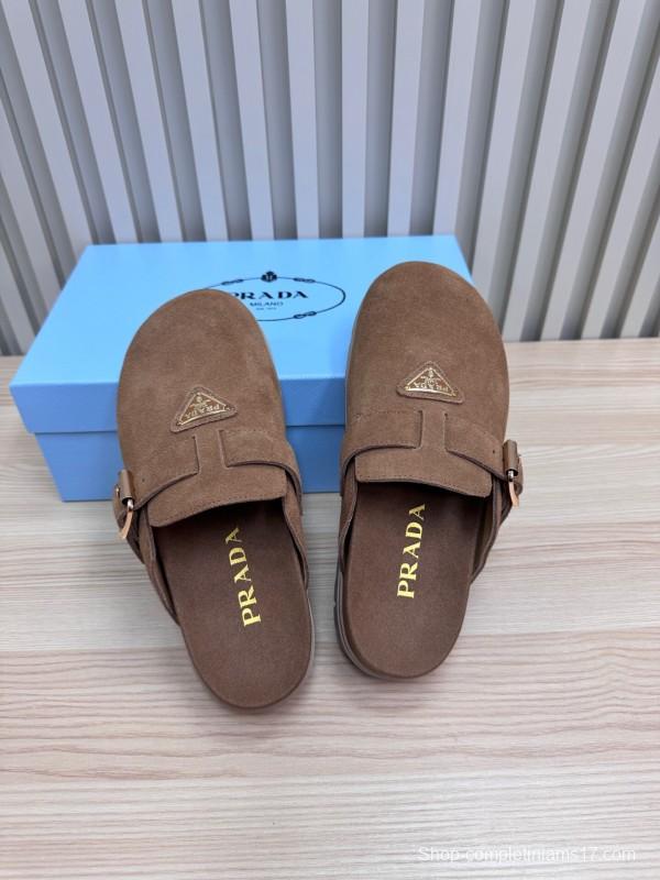 2025 Slippers Prada Brown Suede Slippers LY00280