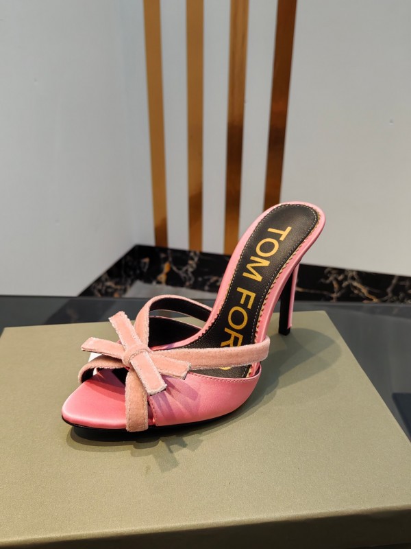 2025 Women TOM FORD Pink Velvet High Heel Backless Sandals KFY00290