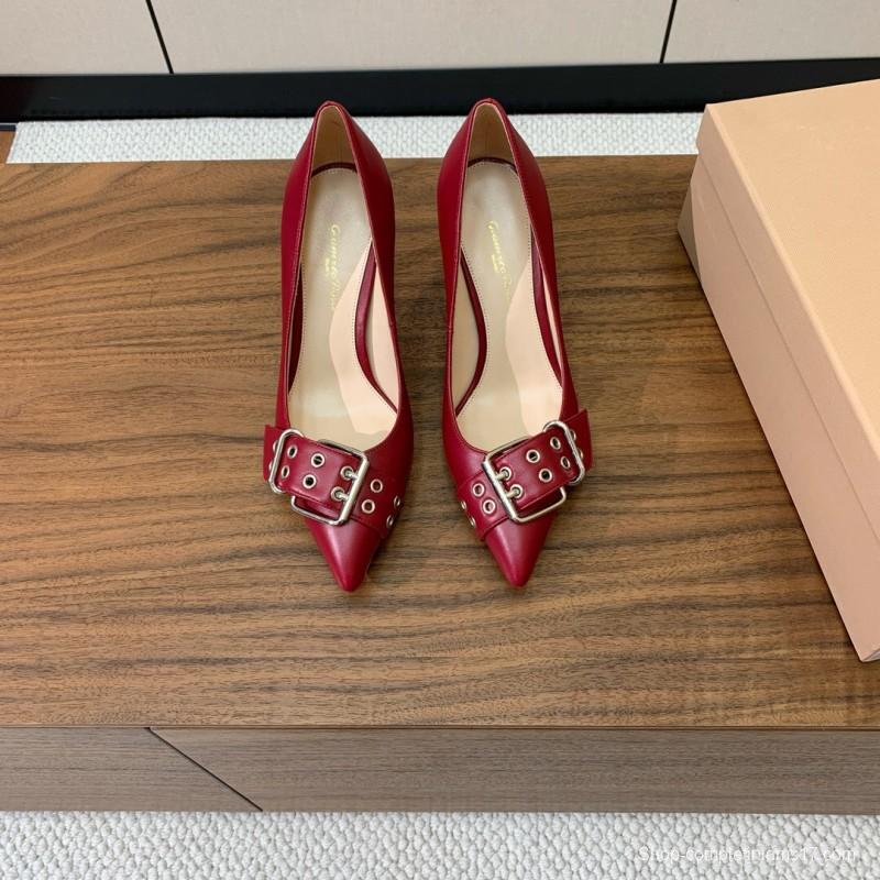 2025 Women Gianvito Rossi Red Leather Heels Buckle KFY00300