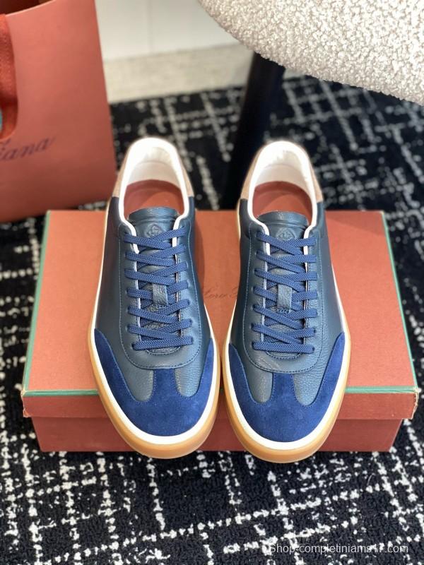 2024 Unisex Le Parmentier Blue Navy Leather Suede Plimsolls MJ00320