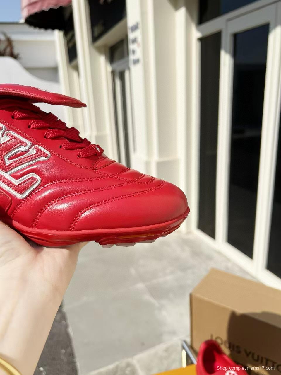 2025 Unisex Louis Vuitton Red Leather Sneakers MJ00380