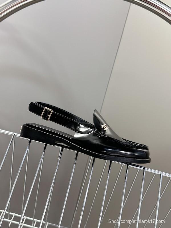 2025 Women Chanel Black Leather Loafers CC Logo KFY00300