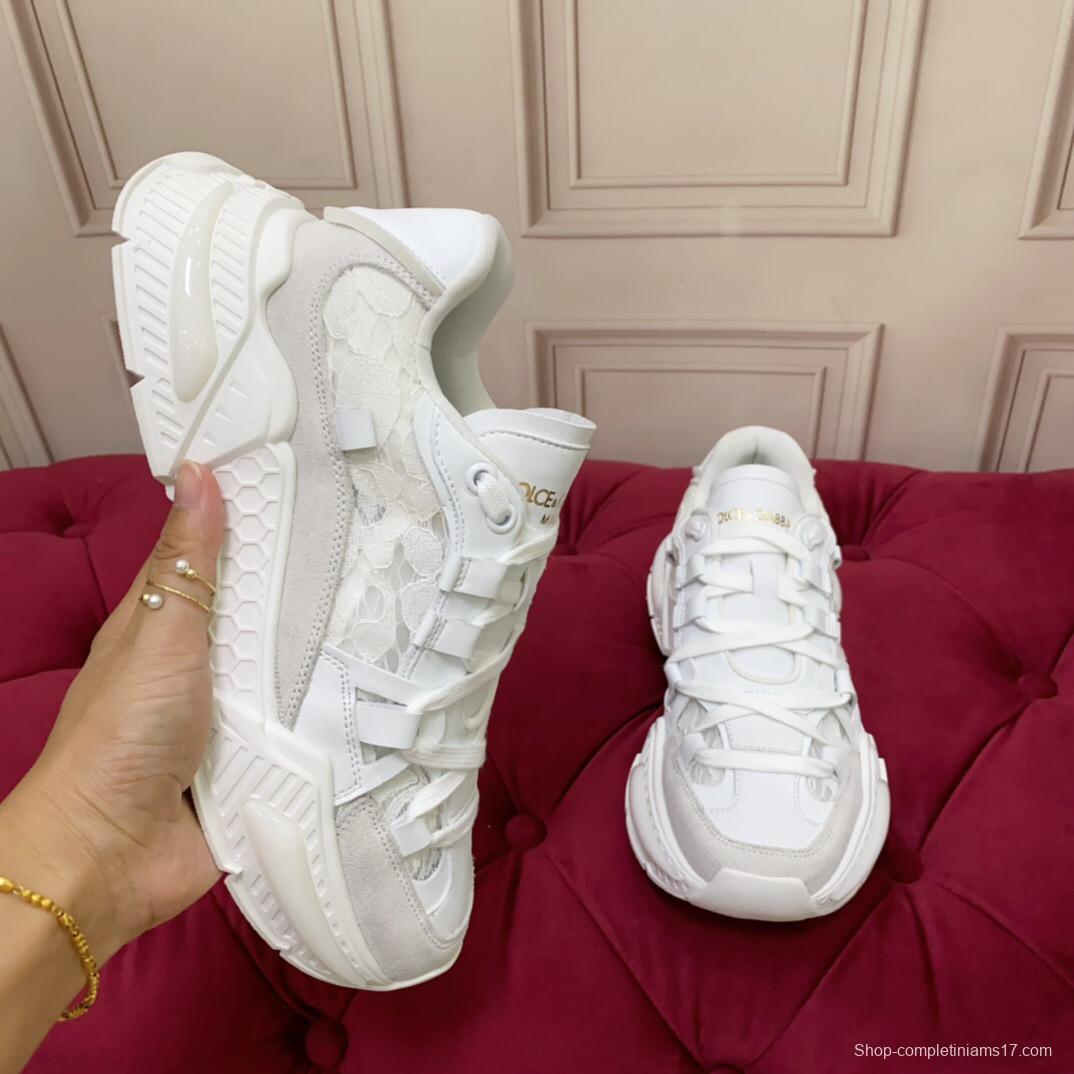 2025 Women Dolce & Gabbana White Mesh Leather Sneakers LY00340