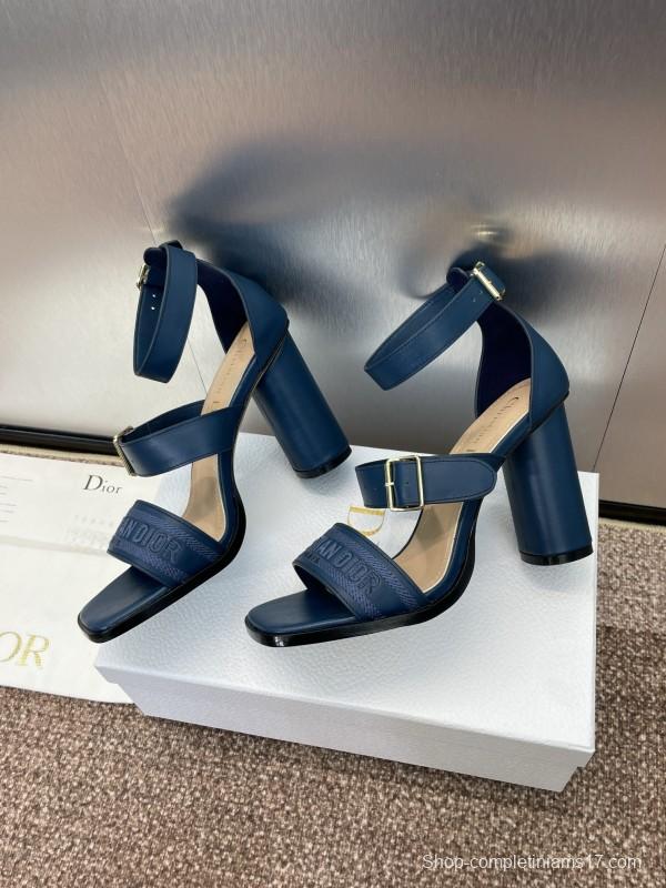 2025 Women Dior Blue Leather Suede High Heel Sandals