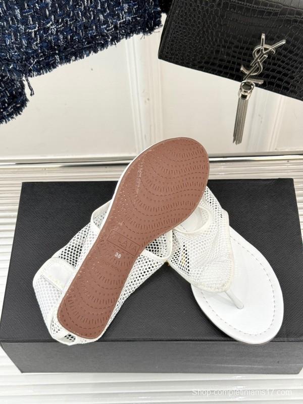2025 Women ALAIA White Mesh Slippers