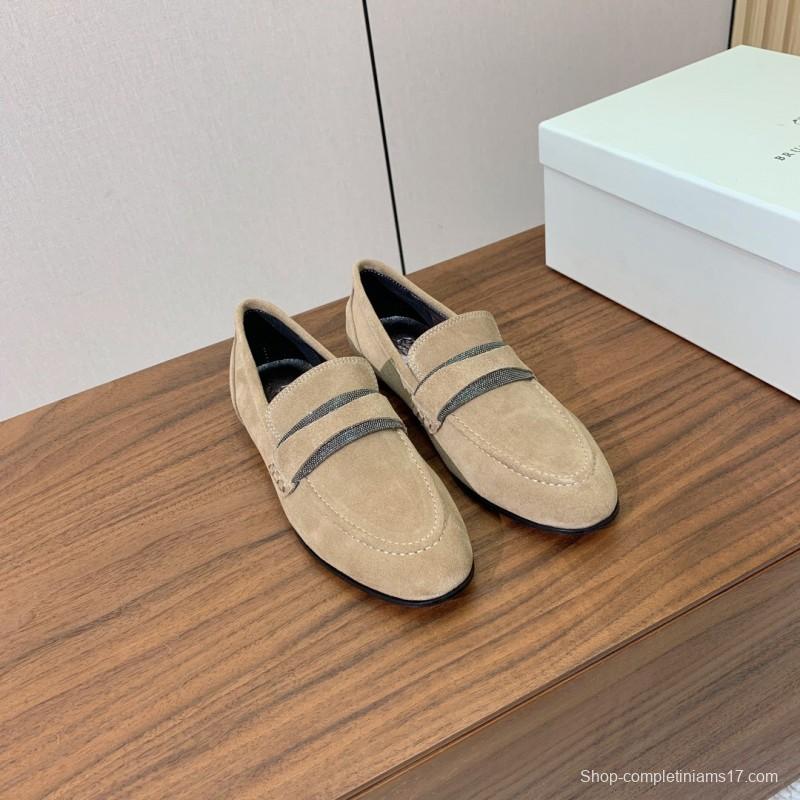 2025 Men Brunello Cucinelli Beige Suede Loafers Handmade Craftsmanship KFY00300(M)