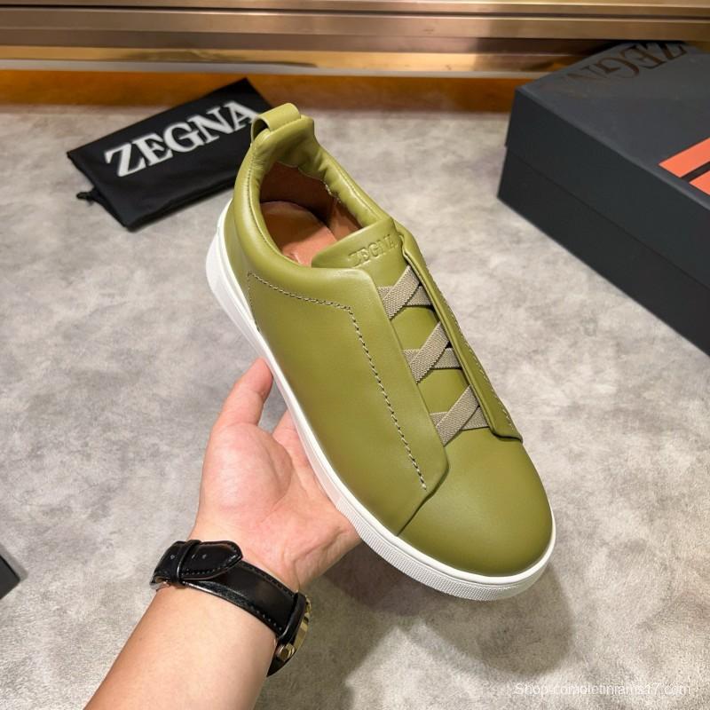2024 Men Ermenegildo Zegna Olive Green Calfskin Sneakers