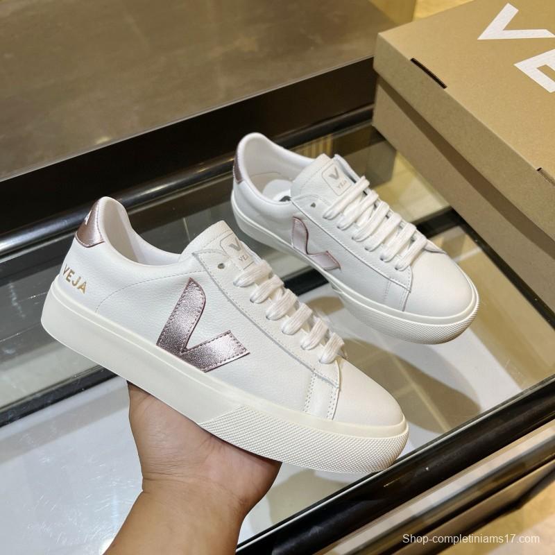 2024 Women VEJA White Rose Gold Leather Sneakers