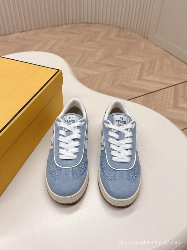 2025 Unisex Fendi Light Blue White Leather Suede Plimsolls FF Pattern LY00350(F)/LY00360(M)