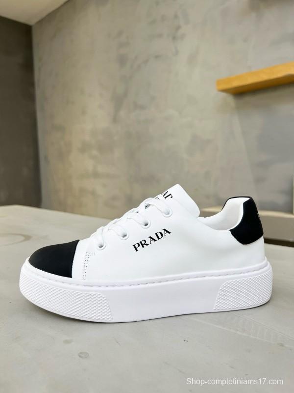 2024 Unisex Prada White Black Leather Sneakers MJ00310