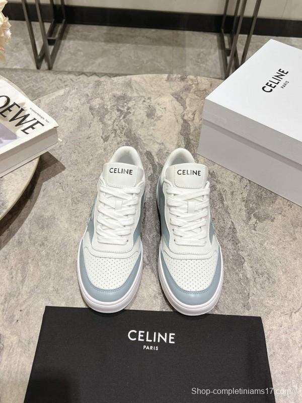 2025 Women Celine White Light Blue Leather Sneakers