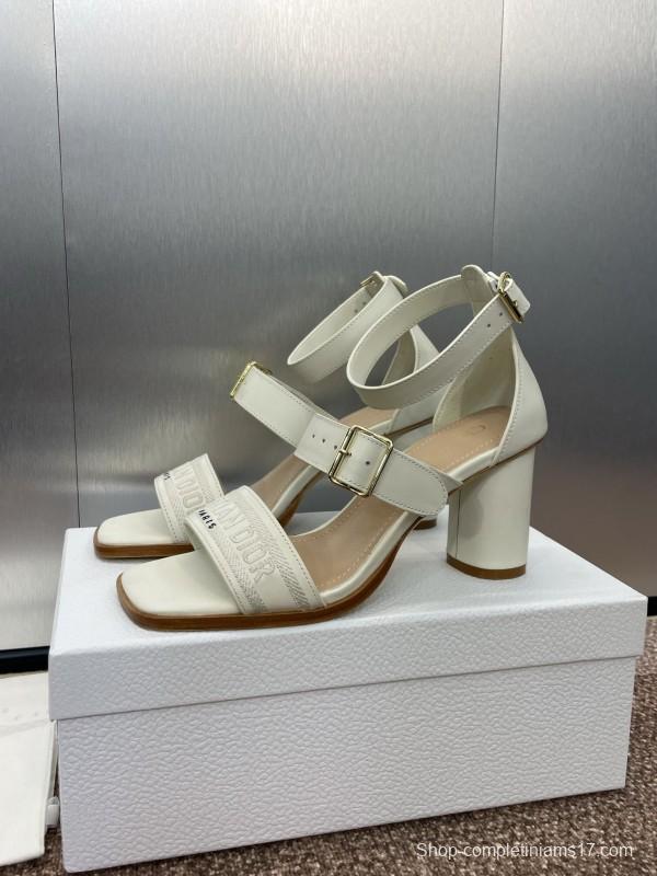 2025 Women Dior White Calfskin Leather Sandals Ankle Strap
