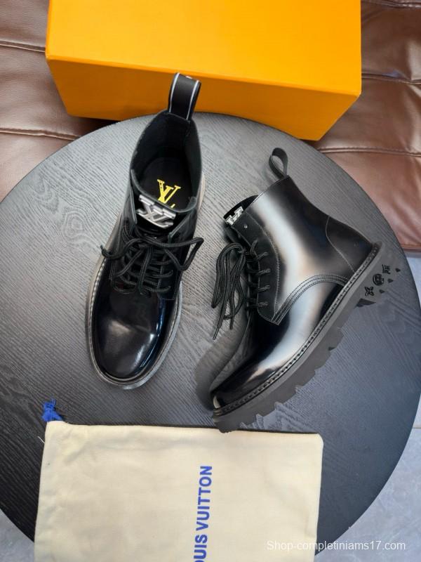 2024 Men Louis Vuitton Black Calf Leather High-top Casual Shoes MJ00440