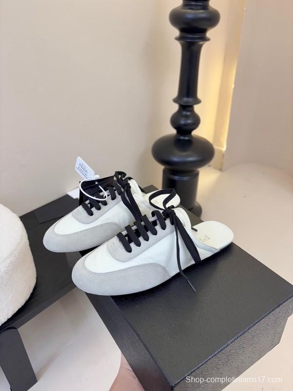 2025 Women Prada White Black Grey Suede Leather Sneaker KFY00260
