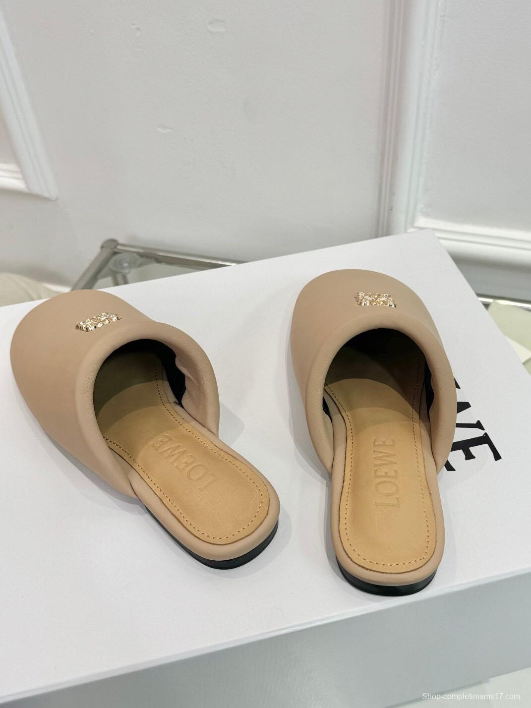 2025 Women Loewe Beige Leather Slippers LY00270