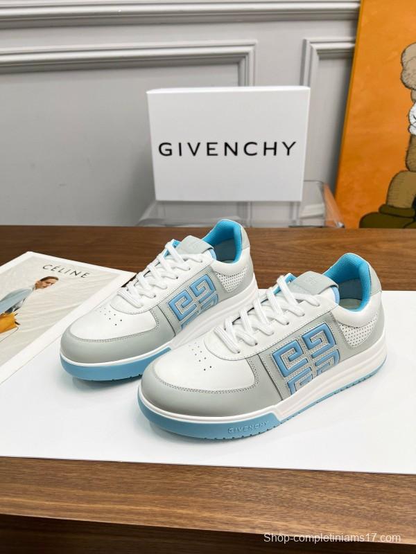 2024 Unisex Givenchy White Light Blue Silk Calf Leather Low Top Sneakers MJ00380