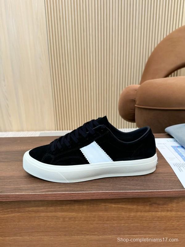 2025 Unisex TOM FORD Black White Suede Leather Sneakers
