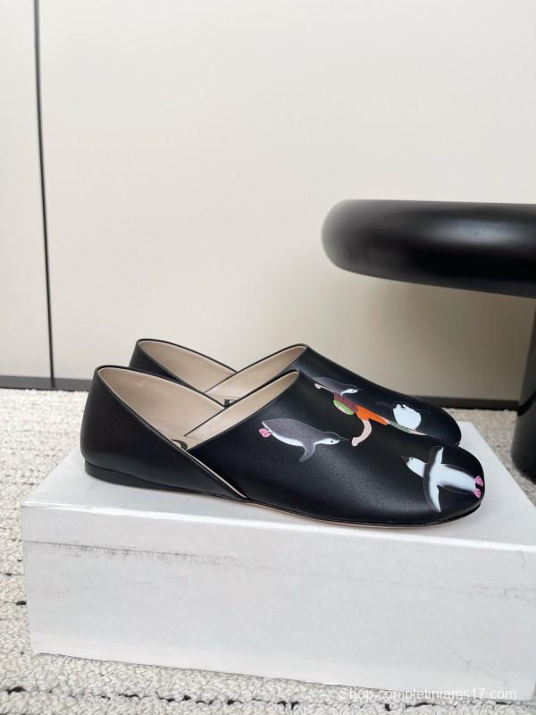 2025 Women Loewe Black Leather Loafers Painted LY00270