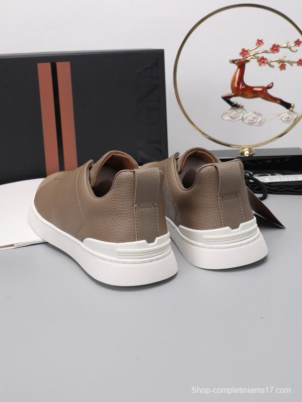 2024 Men Ermenegildo Zegna Brown Suede Leather Sneakers MJ00240
