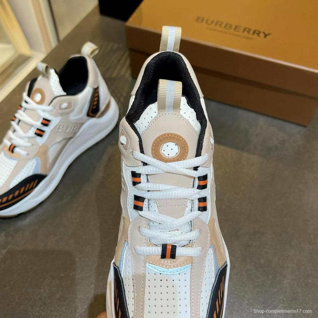 2025 Unisex Burberry Beige White Black Leather Suede Mesh Chunky Sneakers MJ00380(F/W)