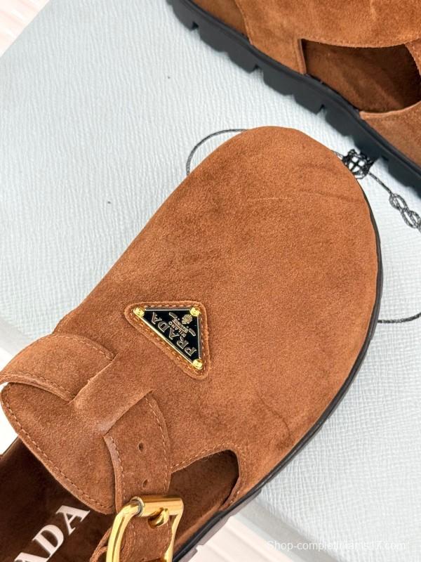 2025 Women Prada Brown Suede Sandals KFY00280