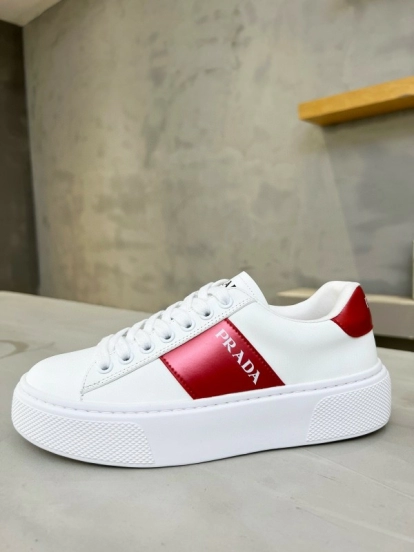 2024 Women Prada White Red Leather Sneakers MJ00310