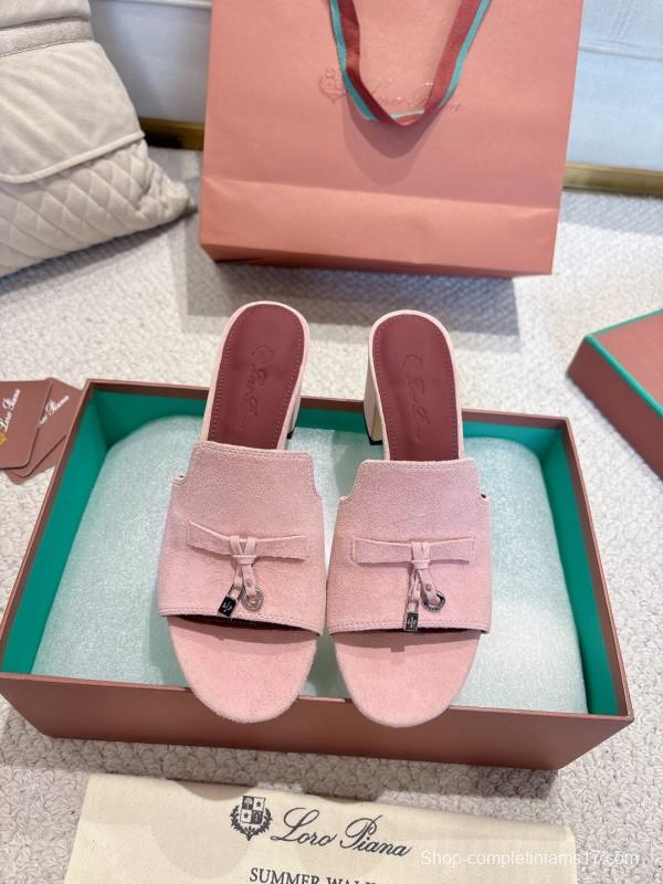 2025 Women LP Pink Suede Heeled Mules