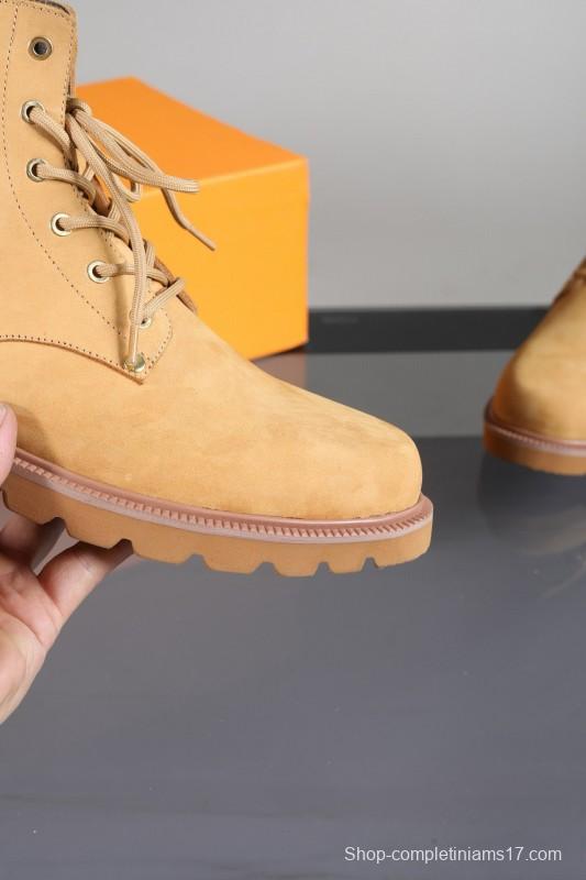 2024 Men Louis Vuitton Beige Nubuck Leather Ankle Boots MJ00470