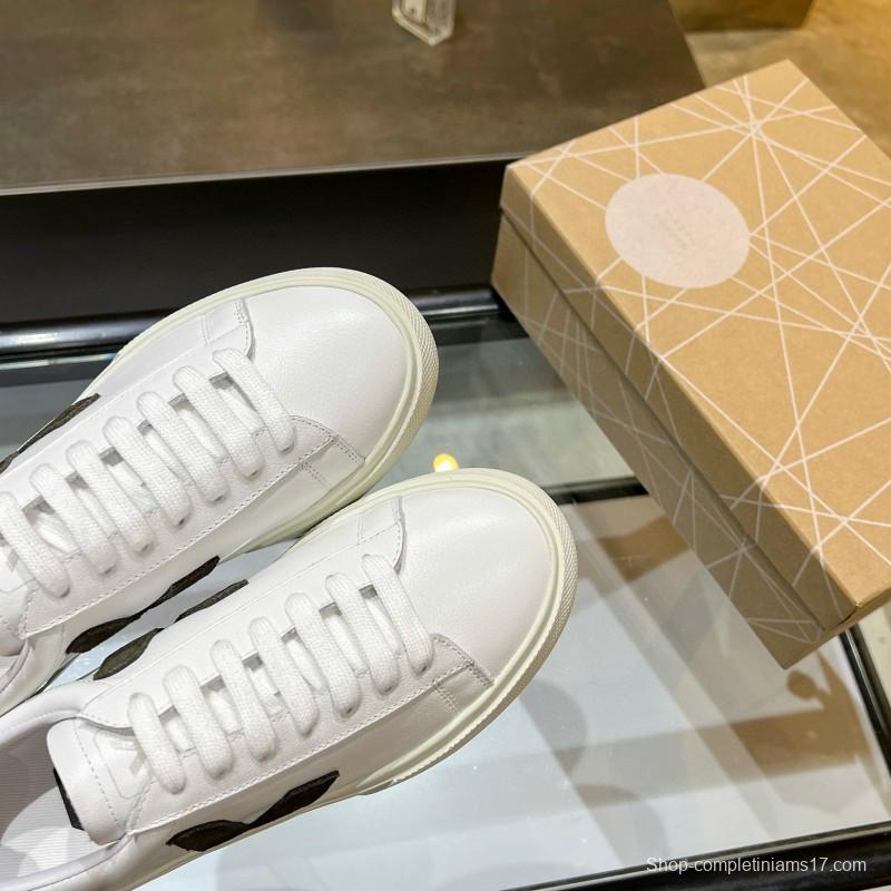 2025 Unisex VEJA White Black Leather Canvas Vulcanized Sneakers MJ00240