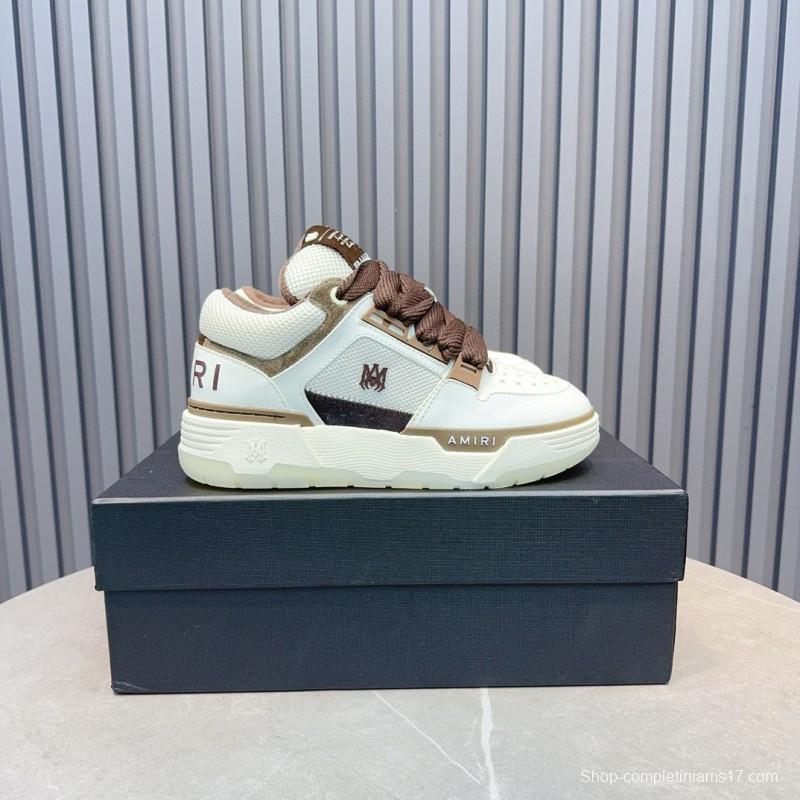 2024 Unisex Amiri Ivory Brown Leather Sneakers MJ00360