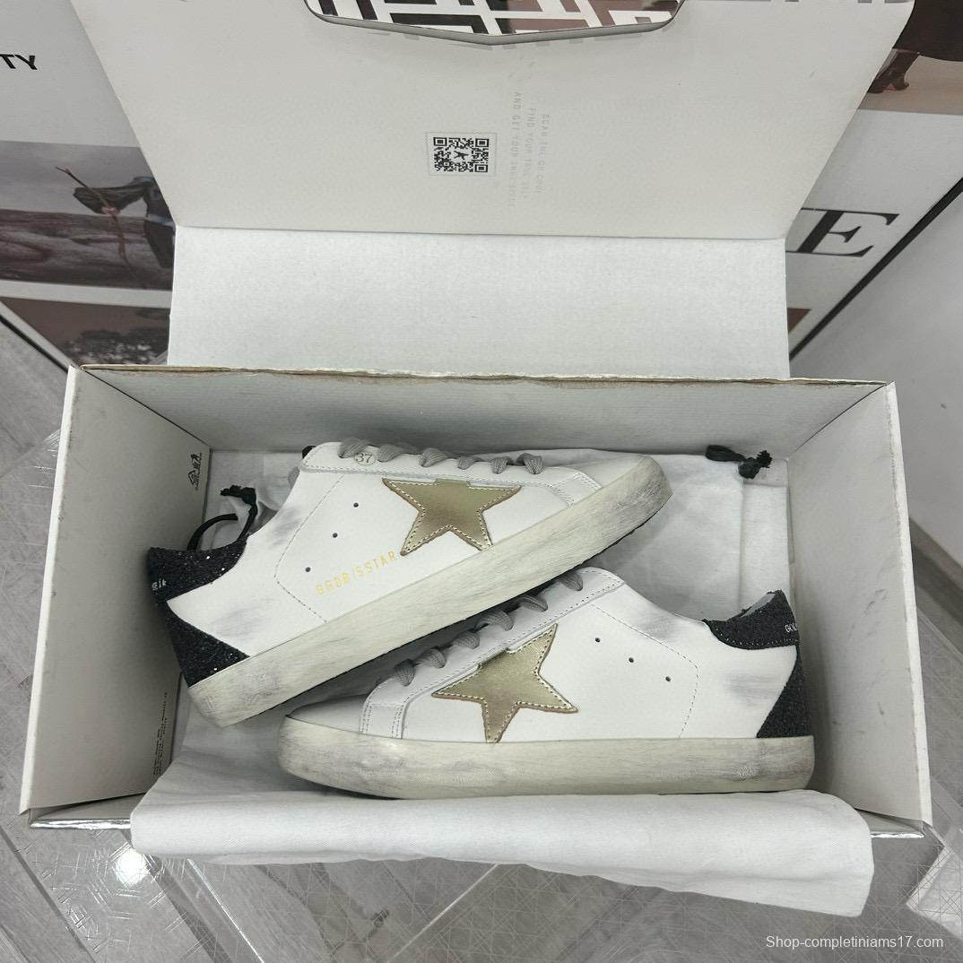 2025 Women GGDB White Gold Black Leather Sneakers