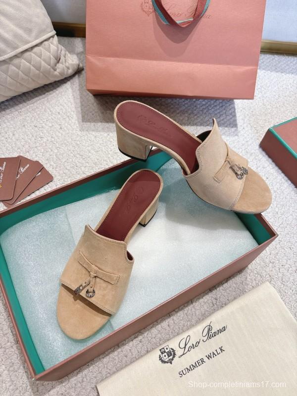 2025 Women LP Beige Suede Heeled Sandals