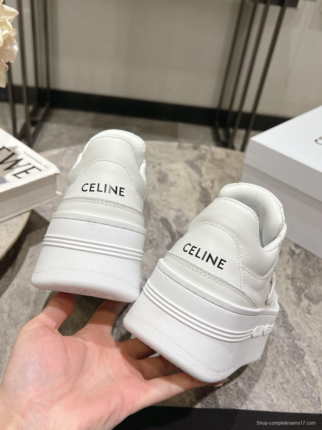 2025 Women Celine White Leather Platform Sneakers