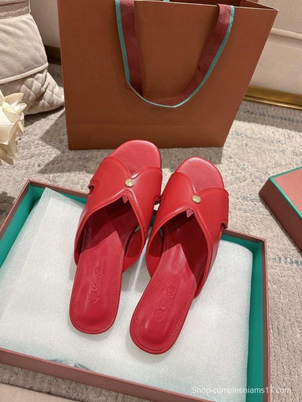 2025 Slippers LP Red Leather Slippers LY00270