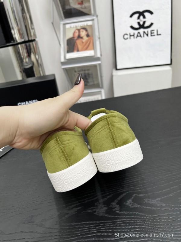 2025 Women Chanel Green Suede Casual Sneakers LY00230