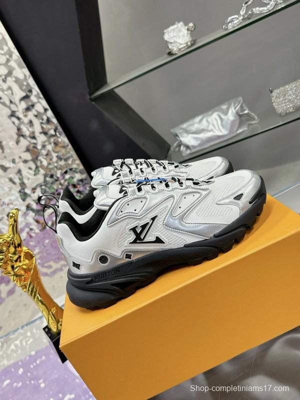 2025 Men Louis Vuitton White Black Mesh Leather Sneakers LY00320