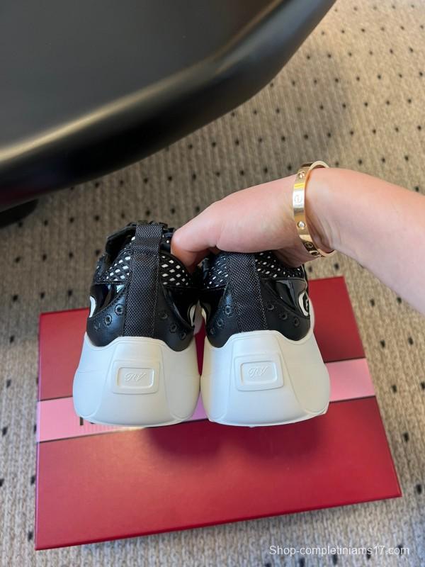 2025 Women Roger Vivier Black Leather Mesh Sneakers