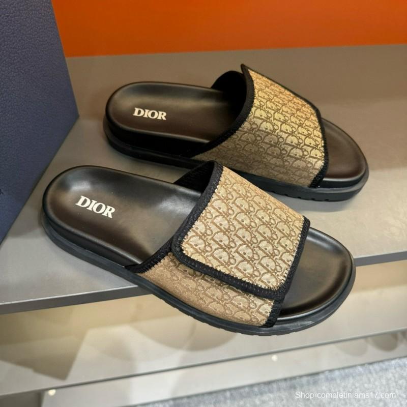 2024 Dior beige black canvas slippers MJ00180