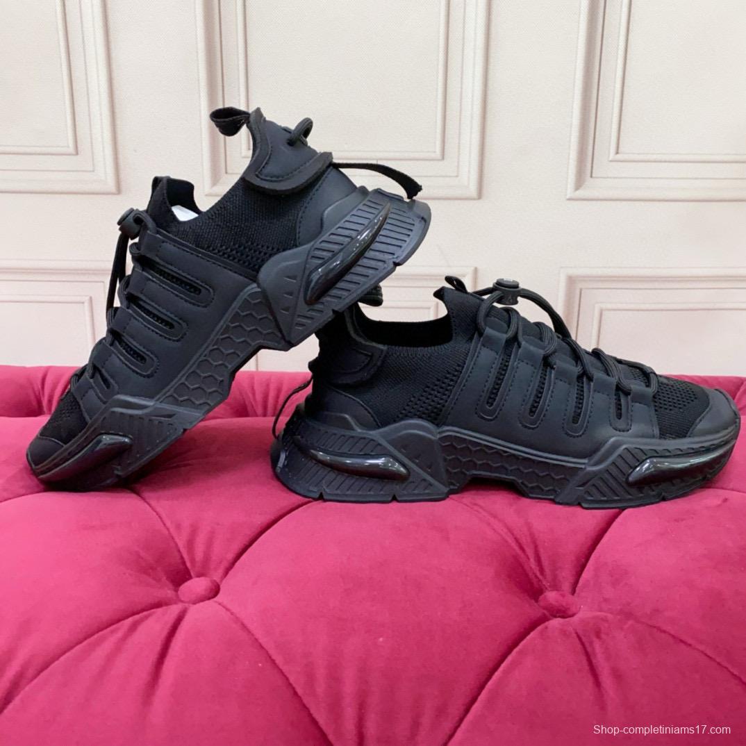 2024 Unisex Dolce & Gabbana Black Knit Leather Sneakers