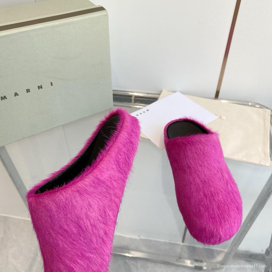 2024 Unisex Marni Pink Calf Hair Leather Mules MJ00320+20