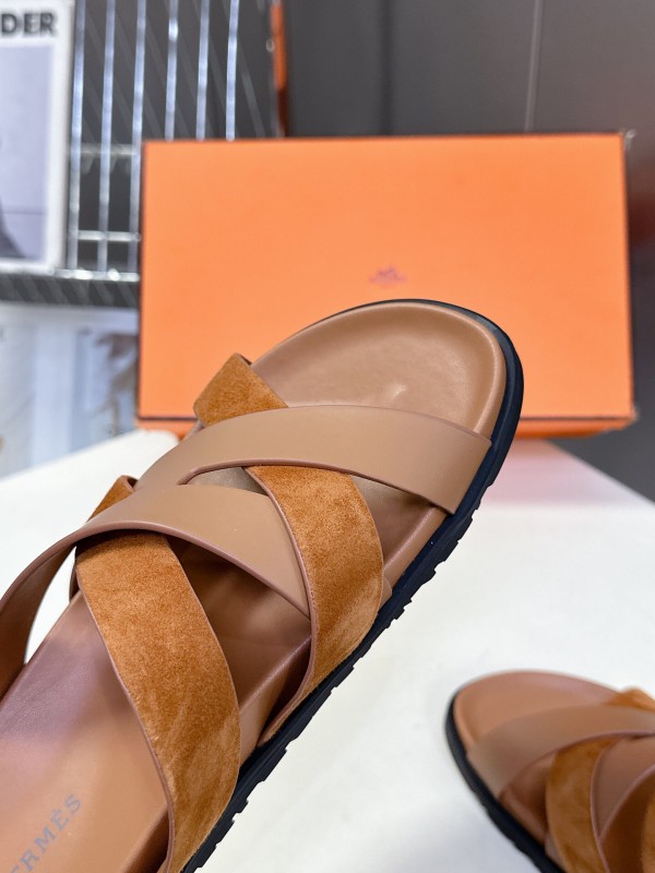 2025 Slippers Hermès Brown Suede Leather Slippers