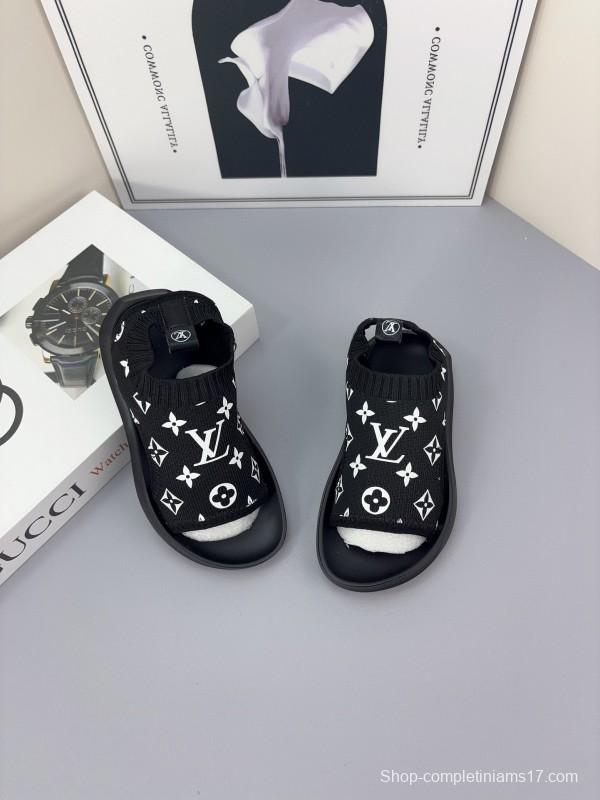 2025 Kids Louis Vuitton Black White Fabric Sandals