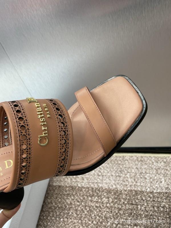 2025 Women Dior Brown Leather Sandals