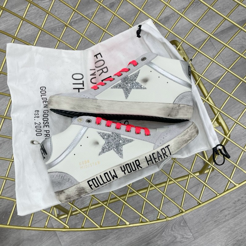 2024 Unisex GGDB White Silver Glitter Leather High Top Sneakers MJ00300