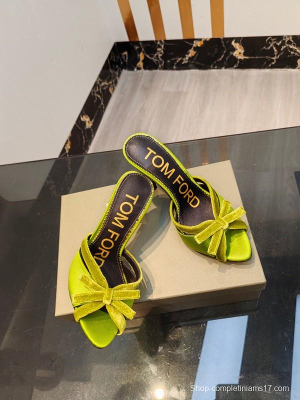 2025 Women TOM FORD Green Velvet High Heel Mules KFY00290