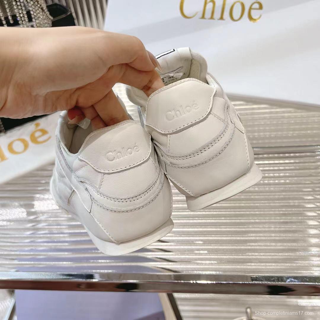 2025 Women Chloé White Leather Sneakers LY00300