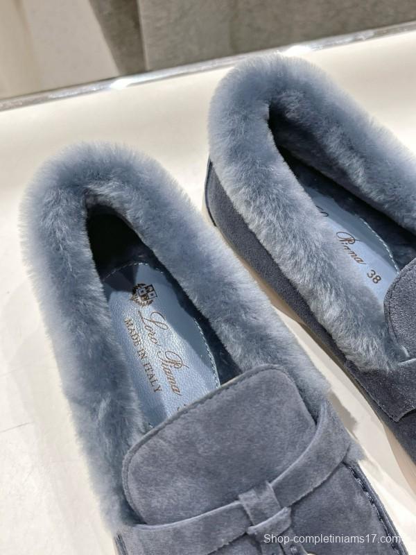 2024 Women LP Blue Suede Shearling Loafers MJ00300