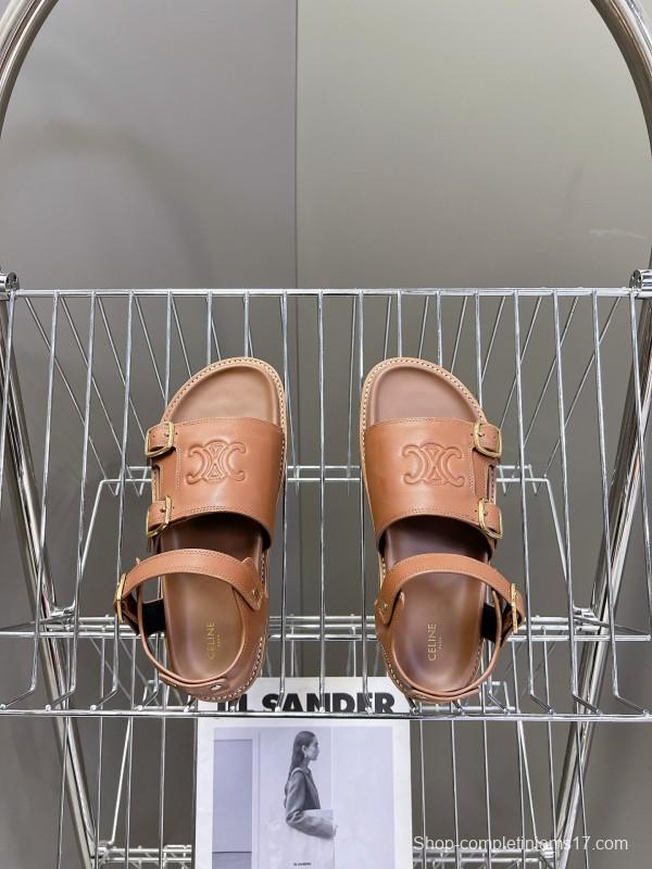 2025 Women Celine Light Brown Leather Sandals KFY00280